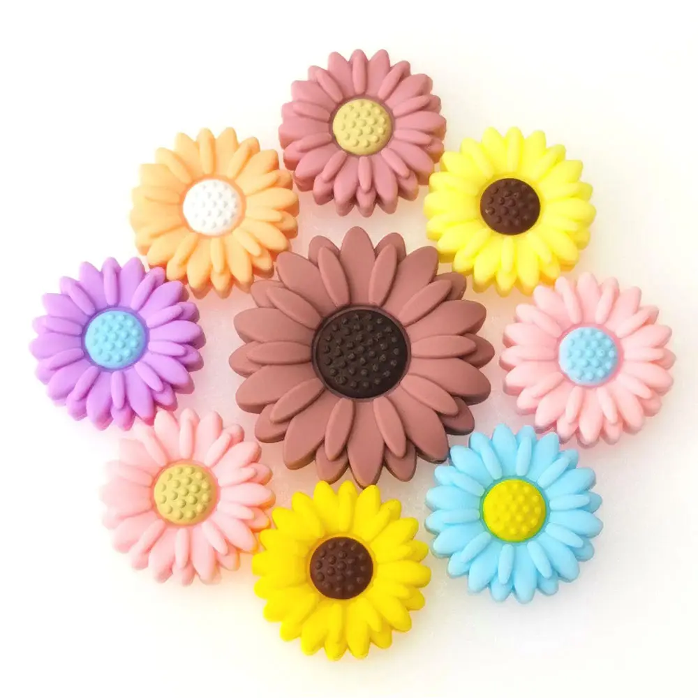 Nouvel arrivage de perles molaires en Silicone de qualité alimentaire en forme de fleur de marguerite, vente en gros mixte en vrac