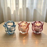 Bougie d'aromathérapie artisanale en verre cristal en forme de fleur, écologique, à la cire de soja pure, parfum longue durée, pour table et fêtes