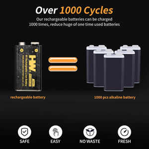 批发工厂9V USB可充电锂离子电池500毫安时，带C型充电端口高容量1000循环寿命 - Product Image 4