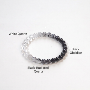 Bracelet extensible unisexe en quartz rutilé noir naturel et obsidienne, perles rondes, bijoux fantaisie en pierres précieuses - Product Image 2