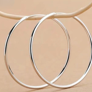 Boucles d'oreilles créoles en argent S999, minimalistes, grand cercle, bijoux pour femmes à porter au quotidien - Product Image 3