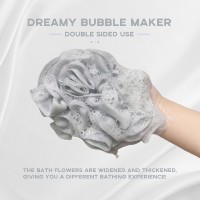 Pouf de bain en maille portable avec sangle élastique pour une prise facile, pour une mousse abondante et une exfoliation douce du corps entier sous la douche