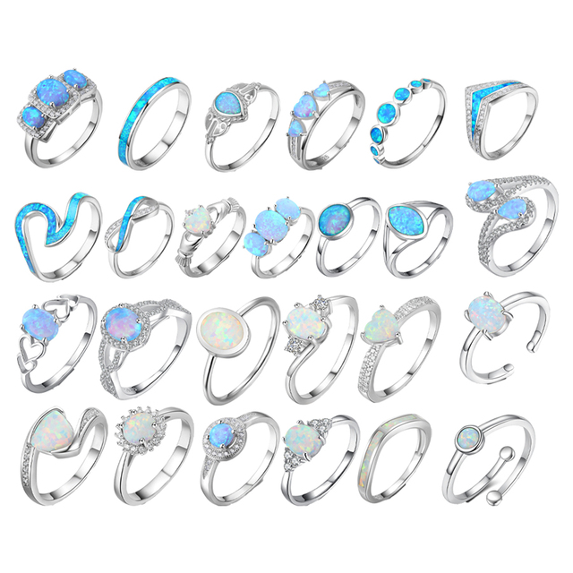 Exquisite Fashion Women's Jewelry Factory Wholesale Price 925 Sterling Silver Opal Rings Collection for Birthday Engagement Gift