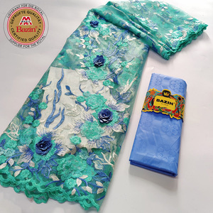 <span class=keywords><strong>Tissu</strong></span> en maille africaine française de couleur pêche avec Bazin Rich, matière originale pour les femmes nigérianes, mariage, mariée, dentelle française en tulle - Product Image 5