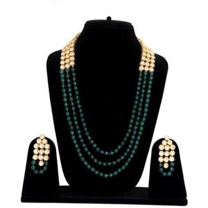Ensembles de collier Mala en perles de fiançailles de mariage de style ethnique Bollywood plaqué or pour femmes - Product Image 1