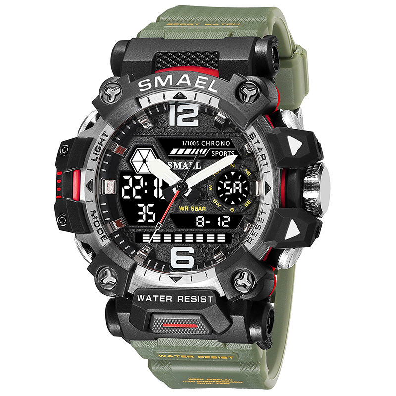 SMAEL 8072 Stylish Green Man Quartz Watch Perfect Rubber Strap Luminous  Calendar Chronograph Character Sports Wrist Watch