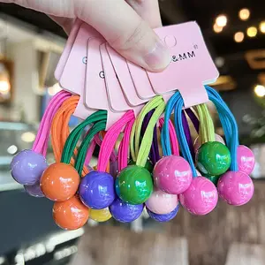 Snoep Kleuren Twee Ballen Schattige Elastische Haarbanden Kraal Decoratie Hoge Paardenstaart Houder Voor Kinderen