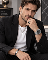 Ensemble cadeau de montre pour homme, bijoux, 4 pièces avec bracelet, collier, bague, coffret cadeau d'affaires pour la Saint-Valentin, la fête des pères, un anniversaire