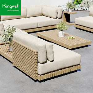 Ensemble de canapés d'extérieur de luxe moderne en bois résistant aux intempéries avec coussins anti-UV - Product Image 5