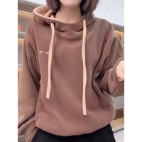 Sweat à capuche double face en polaire 500g brodé de lettres, style coréen, à manches longues, pour femme, collection automne