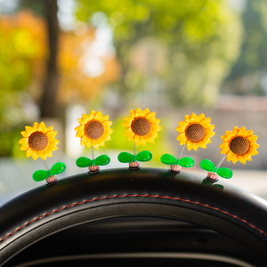 Ensemble d'ornements tournesol pour voiture, décoration de tableau de bord, décoration florale en plastique pour accessoire intérieur automobile - Product Image 3