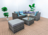 Conjunto de Sofá Esquinero de Mimbre Sintético de 6 Plazas para Exteriores con Mesa de Centro y Otomana para Jardín o Patio