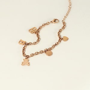 <b>Cute</b> Women Rose Gold Plated Bracelet <b>Bear</b> Heart Letter Round Disc Charms Adjustable Fashion Accessory - Product Image 3