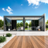 Pergola bioclimatique motorisée rétractable d'extérieur avec lames orientables, éclairage LED, en aluminium, étanche, couleur personnalisée, pour jardin, cour, terrasse