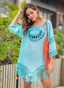 Copricostume Estivo da Donna con Frange e Pizzo Traforato, Tunica da Spiaggia, Abito Tropicale - Product Image 3