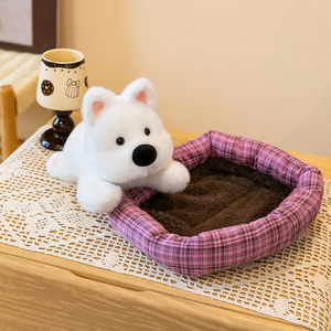 En gros, Mini jouet en peluche pour chien et chat, compagnon <span class=keywords><strong>de</strong></span> bureau, design séparable, avec lit pour animaux en grille, <span class=keywords><strong>d</strong></span>écoration <span class=keywords><strong>de</strong></span> bureau, cadeau pour enfants - Product Image 4