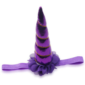 Suministros de fiesta de unicornio para niños, <span class=keywords><strong>diadema</strong></span> de cuerno de unicornio, flor elástica para bebé, regalo de Cosplay, barato - Product Image 3