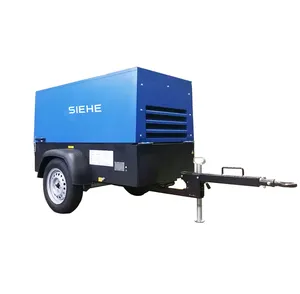 380CFM Portable Diesel Engine Screw Air Compressor with 4 Wheels for Mining Digging Road Restoring