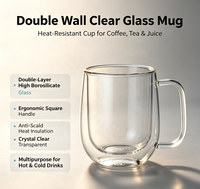 Mug en verre borosilicate à double paroi fait main, design moderne, durable, anti-fuite, corps de tasse arrondi, grande poignée