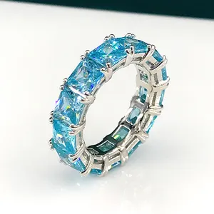 Anillo de tenis de plata fina para hombre, anillo de plata S925 con piedras preciosas Azul Marino