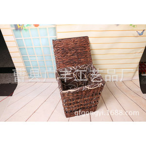 Cesto de ropa de mimbre con tapa, rectangular, marrón, tipo vertical, para guardar ropa en el cuarto de lavandería - Product Image 3