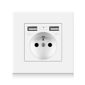 Factory Direct French Standard 86*86mm PC Panel Wall Socket with Dual USB Outlet for Home & Office Plugs & Sockets