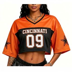 <span class=keywords><strong>Maglia</strong></span> da tifosa dei Bengals retrò a maniche corte in rete, personalizzabile con MOQ basso e consegna rapida, per donna, modello crop top da football americano. - Product Image 6