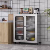 Meuble de cuisine mobile en acier inoxydable 304 à 4 roues, robuste, avec placard intégré pour four à micro-ondes, usage commercial