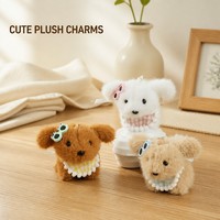 Porte-clés en peluche animal mignon Chien avec lunettes de soleil et bavoir à carreaux, breloque de sac douce, vente en gros, personnalisable OEM ODM