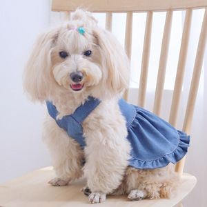 Ropa para Perros y Gatos de Diseño Europeo y <span class=keywords><strong>Americano</strong></span>, Hecha a Medida, Vestido de Mezclilla con Arnés, Falda de Mezclilla para Perros Teddy y <span class=keywords><strong>Bichón</strong></span>, Venta al Por Mayor - Product Image 2