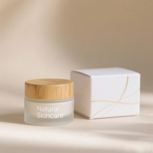 Pot en verre cosmétique personnalisé avec couvercle en bambou, crème visage naturelle effet givré, 5g 15g 30g 50g 100g, impression de logo couleur personnalisée - Product Image 2