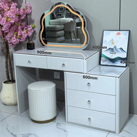 Coiffeuse moderne en MDF avec miroir LED en forme de nuage blanc, armoire latérale amovible à 3 tiroirs, pour chambre à coucher