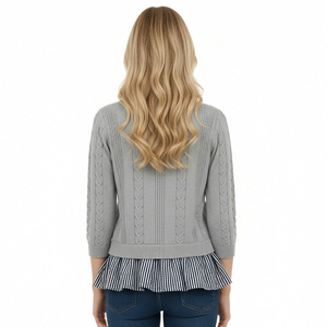 Combinaison de tricot et de tissu tissé Broderie au <span class=keywords><strong>crochet</strong></span> <span class=keywords><strong>Cardigan</strong></span> à manches longues pour fille avec boutons colorés - Product Image 2