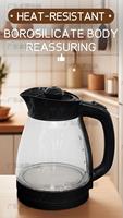 Nouvelle arrivée Bouilloire électrique sans fil en verre borosilicate haute résistance 2L 1800W Utilisation domestique en cuisine Arrêt automatique Direct usine