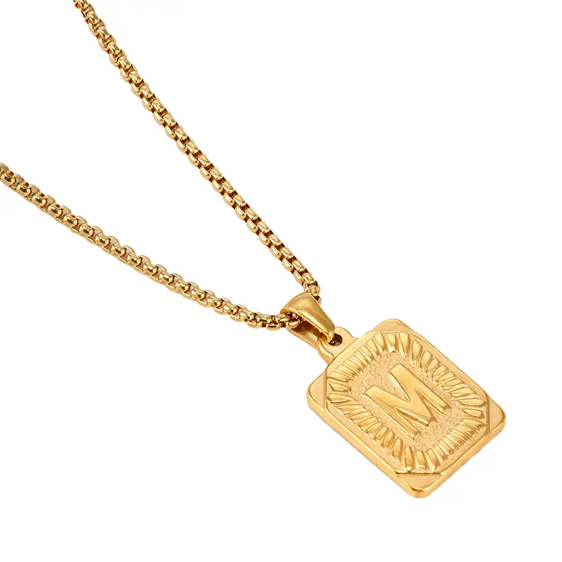 Trend Stainless Steel Alphabet Necklace Men's 18K Gold Titanium Steel English Alphabet Pendant Necklace