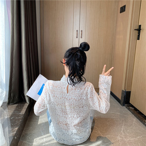 Tks 蕾丝网纱立领打底衫时尚女式女士春季修身Tks薄款上衣T恤衬衫 - Product Image 4