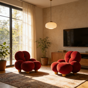 Nordic Red Bubble Armchair Upholstered Fabric Cloud Lazy <strong>Seat</strong> Comfy Club <strong>Cuddle</strong> Sofa Furniture for Bedroom Apartment - Product Image 5