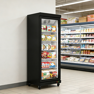 Congelador vertical comercial de una sola temperatura con puerta de vidrio para exhibición de helados, carne, mariscos y res - Product Image 1