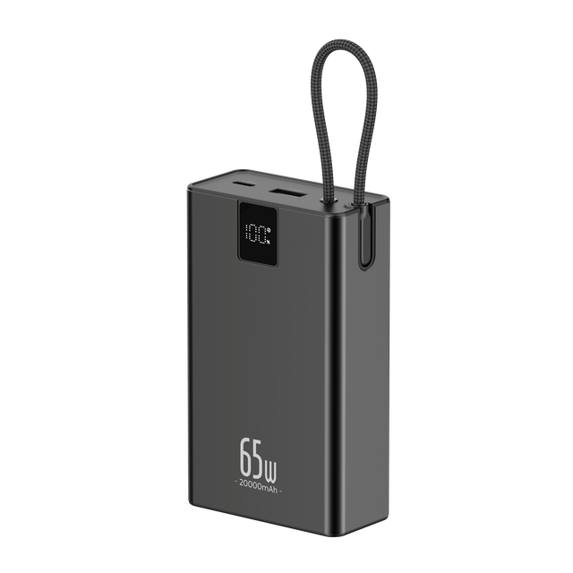 Newest 20000mAh Aluminum Power Bank PD65W LCD Display Power Bank Built-In Charging Cable Power Bank