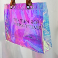 Sac fourre-tout en PVC irisé avec logo personnalisé, sac à main transparent arc-en-ciel pour les voyages à la plage en été, les boutiques et les cadeaux