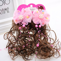 1 paire de pinces à cheveux pour filles, motif chat et fleur, colorées, avec perruque de poupée, barrettes à nœud, cheveux bouclés, queue de cheval mignonne pour enfants