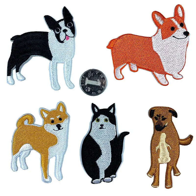 Wholesale Custom fashion dog embroidery patches animal embroidered patch design iron on clothing