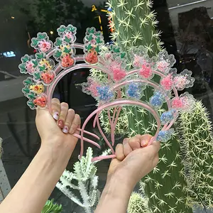 New Cute Candy Jelly Clear Ears Party Kids Xmas Head Bands Antler Hairband Sequin Merry Christmas Baby Deer Reindeer Headband