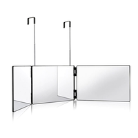 Meilleures ventes : Miroir de barbier 360 LED à 3 voies, réglable en hauteur avec crochet de fixation sur la porte, miroir pliable pour la coupe de cheveux en solo