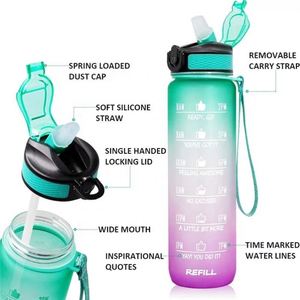 32oz Motivational Water Bottle with Time Marker, BPA Free Leakproof Sports Bottle with Flip Top, for Gym, Fitness, Outdoor - Product Image 4