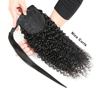 Extension de Queue de Cheval en Cheveux Humains Bouclés 1B Remy, Accessoire pour Femme