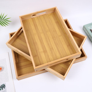 Bamboo Serving <b>Tray</b> With Handle Rectangular Solid Wood <b>Tea</b> <b>Tray</b> For Hotel Restaurant Japanese Minimalist Style - Product Image 1