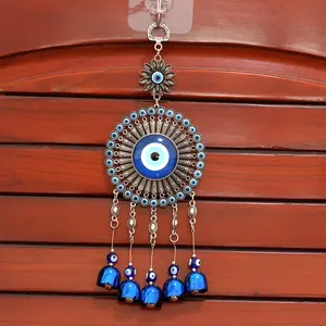 Religious Style Metal Small Bell Sunflower Pendant Car Accessories Ornament Home Decoration Turkey Blue Evil Eye Wind Chime