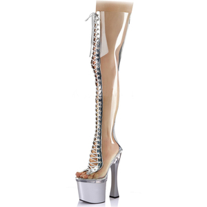 <span class=keywords><strong>Stivali</strong></span> Sexy in Cristallo con Tacco Alto 18cm, Scarpe con Plateau, Allacciatura, <span class=keywords><strong>Stivali</strong></span> <span class=keywords><strong>Alti</strong></span> 7 Pollici con Cinturino Trasparente Frontale, Chiusura a Fibbia per l'Inverno - Product Image 1