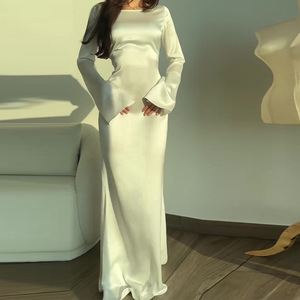 Robes maxi <span class=keywords><strong>pour</strong></span> femmes, style ou logo personnalisé, ODM, manches longues, manches évasées, couleur unie, style français, robe élégante - Product Image 4